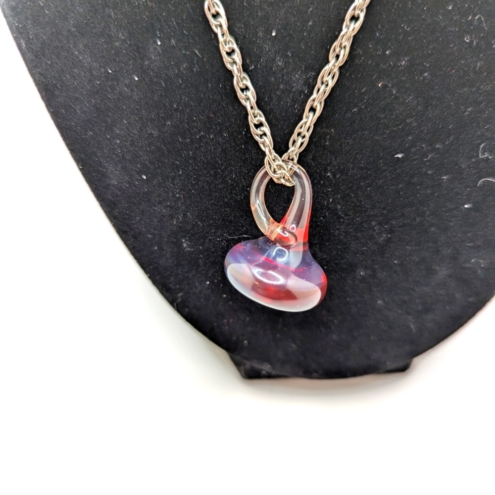 Elegant Red and Clear Famous Kiss art Glass Pendant Necklace Sterling Silver